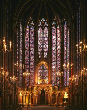 Sainte-Chapelle de Paris, chapelle haute, tribune des reliques et verrières de l'abside