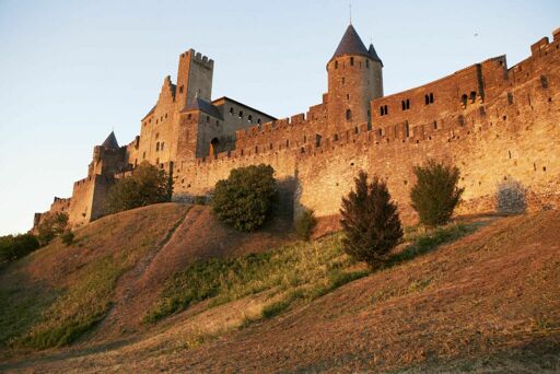 Cité de Carcassonne, front ouest, tour de la Justice et château comtal