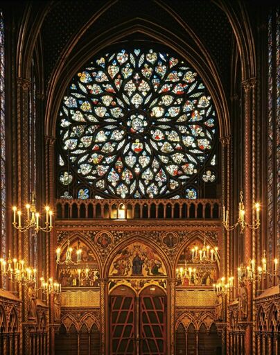 Sainte-Chapelle de Paris, chapelle haute, portail d'entrée et rose ouest