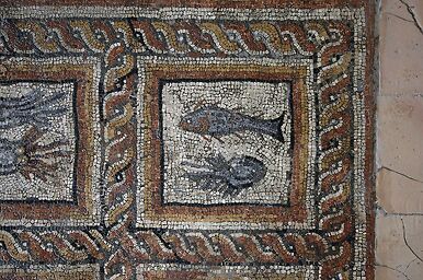 Villa gallo-romaine de Montcaret, piscine froide, détail du pavement mosaïqué