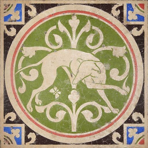 Carreau de pavement représentant un lévrier