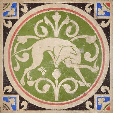 Carreau de pavement représentant un lévrier