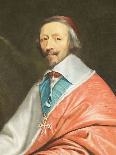 Portrait du Cardinal de Richelieu assis à sa table de travail, détail
