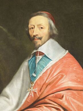 Portrait du Cardinal de Richelieu assis à sa table de travail, détail