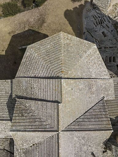 Abbaye de Montmajour, vue aérienne sur toiture de l'église