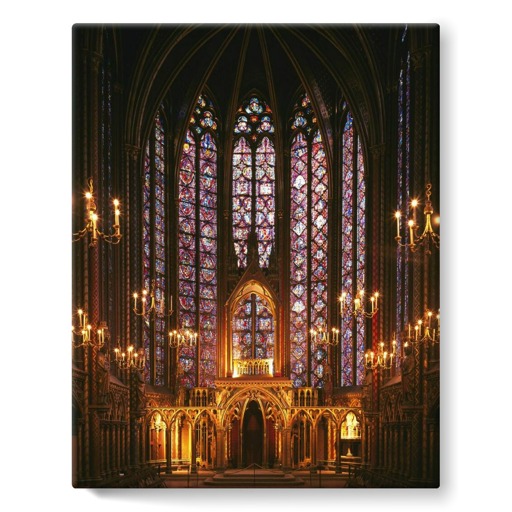 Sainte-Chapelle de Paris, chapelle haute, tribune des reliques et verrières de l'abside (toiles sur châssis)