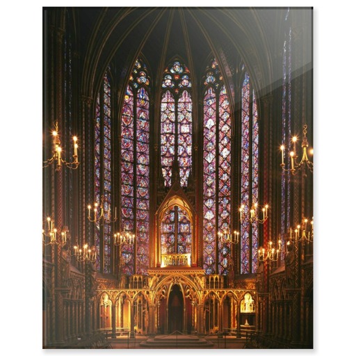 Sainte-Chapelle de Paris, chapelle haute, tribune des reliques et verrières de l'abside (acrylic panels)