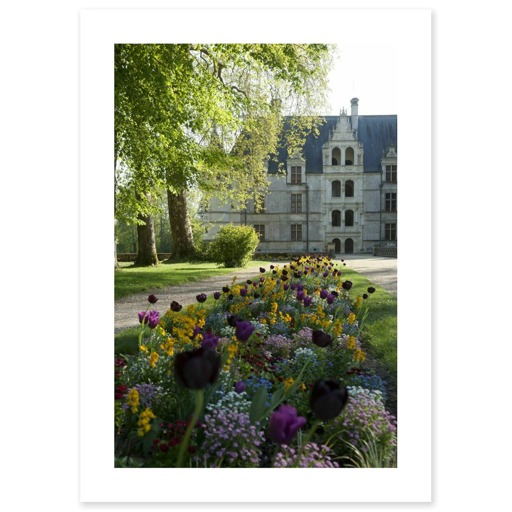 Château d'Azay-le-Rideau, façade nord et escalier d'honneur vus de l'entrée du domaine (affiches d'art)