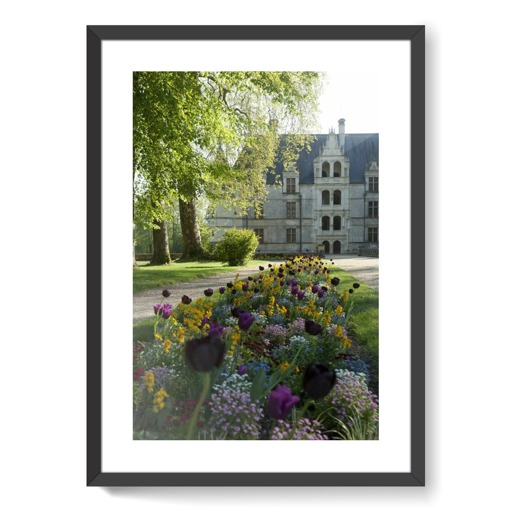 Château d'Azay-le-Rideau, façade nord et escalier d'honneur vus de l'entrée du domaine (affiches d'art encadrées)