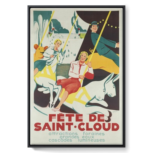 Fête de Saint-Cloud. Attractions foraines / grandes eaux / cascades lumineuses (framed canvas)