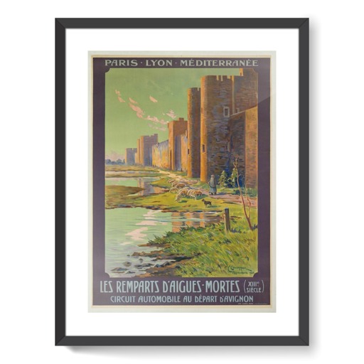 Les Remparts d'Aigues-Mortes (XIIIe siècle). Circuit automobile au départ d'Avignon (affiches d'art encadrées)