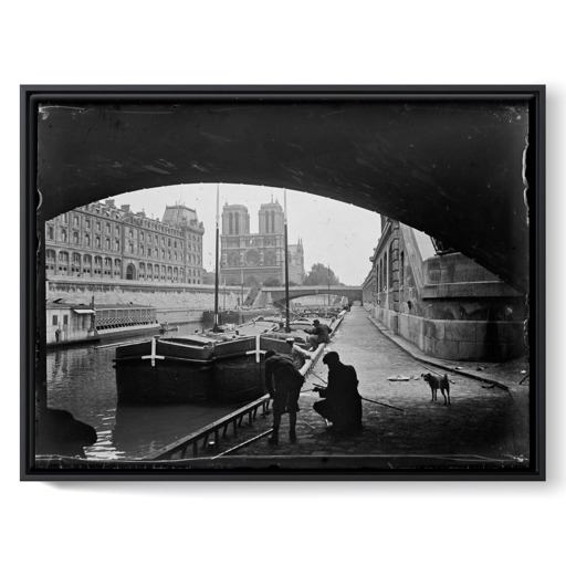 La préfecture de police et la cathédrale Notre-Dame vues depuis le quai des Grands-Augustins, sous le pont Saint-Michel (toiles encadrées)