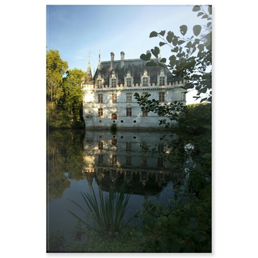 Château d'Azay-le-Rideau, vue d'ensemble de la façade ouest (panneaux acryliques)