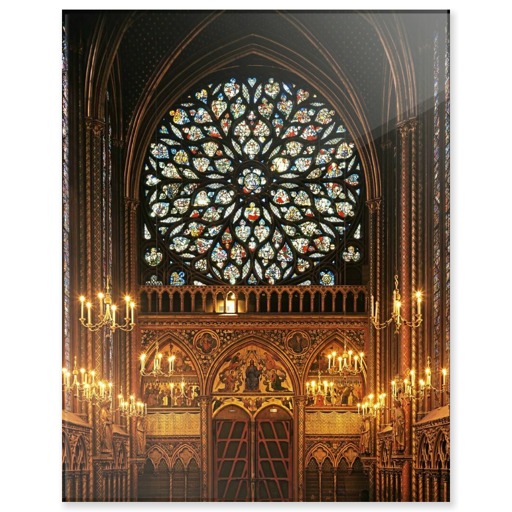 Sainte-Chapelle de Paris, chapelle haute, portail d'entrée et rose ouest (panneaux acryliques)