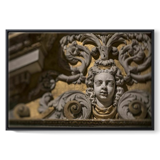 Château des ducs d'Épernon, appartement de la reine, première antichambre de la reine, détail du décor sculpté de la cheminée (framed canvas)