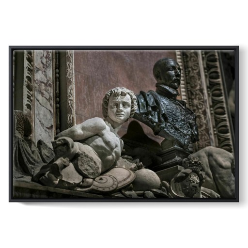 Château des ducs d'Épernon, appartement du roi, salle du roi, détail du décor sculpté de la cheminée (framed canvas)